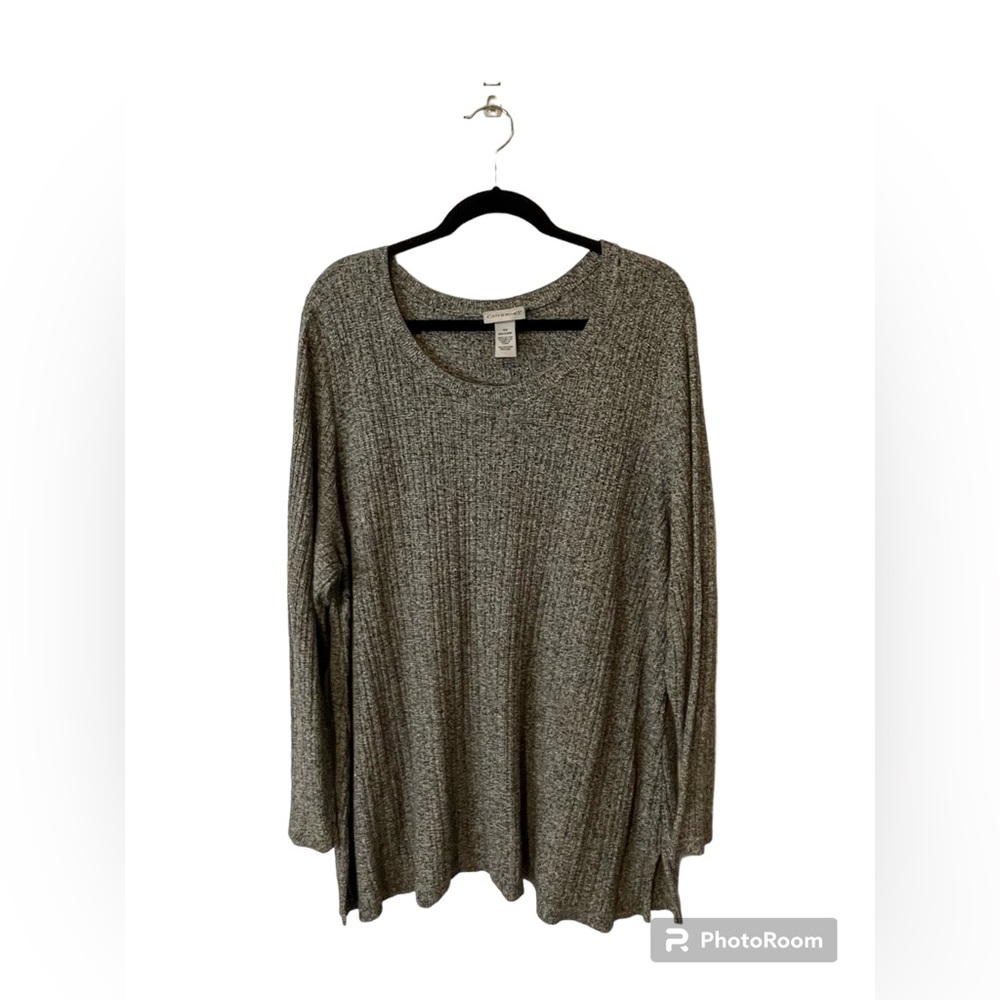 Catherines Gray/White Light Weight Long Sleeve Sweater Size 2X 22/24